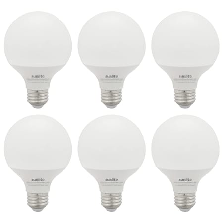 Sunlite LED G25 6W 60W Equiv E26 Base 520 Lumen Dimmable Frost Energy Star Globe Light Bulbs, 2700K, 6PK 41818-NS